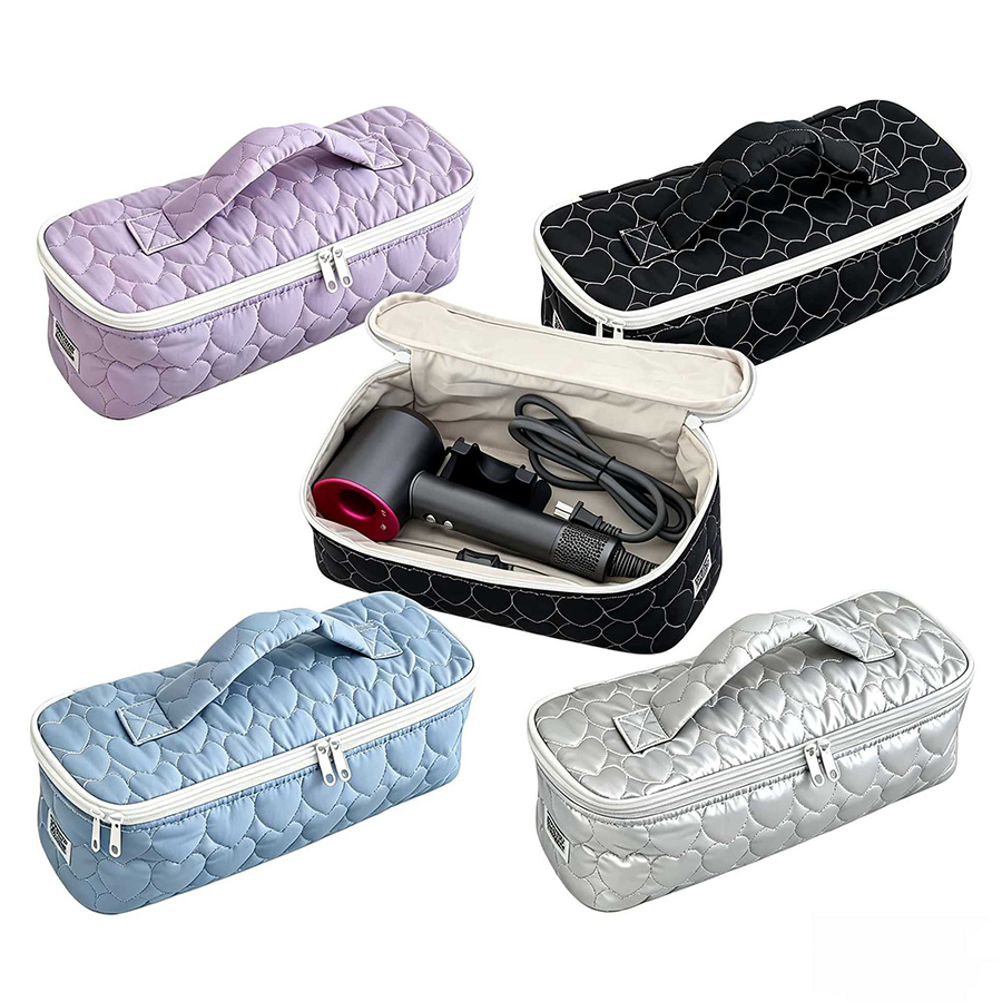 กระเป๋าจัดเก็บไดร์เป่าผมและอุปกรณ์ทําผมรุ่น New Heart Quilted พร้อมช่องใส่รองเท้าแบบพกพา เหมาะสําหรับเดินทาง สวยหรูและใช้งานสะดวก