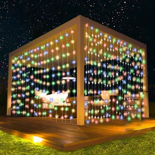 ไฟม่านโซลาร์เซลล์ LED กันน้ํากลางแจ้ง 8 โหมด สําหรับตกแต่งสวน รั้ว ผนัง
