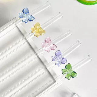 หลอดแก้วโบว์ผีเสื้อนํากลับมาใช้ใหม่ได้,หลอดดูดนํากลับมาใช้ใหม่ทนความร้อนสําหรับชานม,น้ําผลไม้,อาหารติดต่อปลอดภัยห้องครัวและห้องอาหารอุปกรณ์เสริม,หลอด8มม
