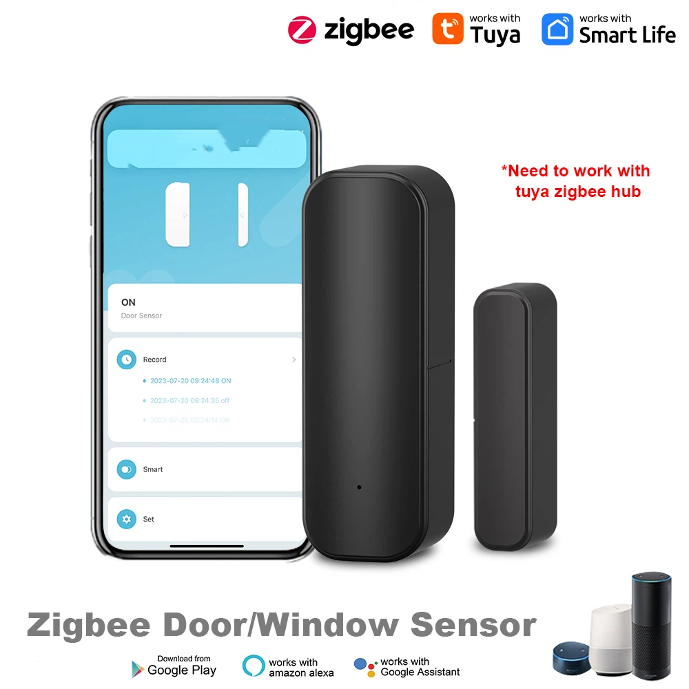 Zigbee เซ็นเซอร์ประตูหน้าต่าง Tuya เครื่องตรวจจับสัญญาณเตือนอัจฉริยะทํางานร่วมกับ Alexa