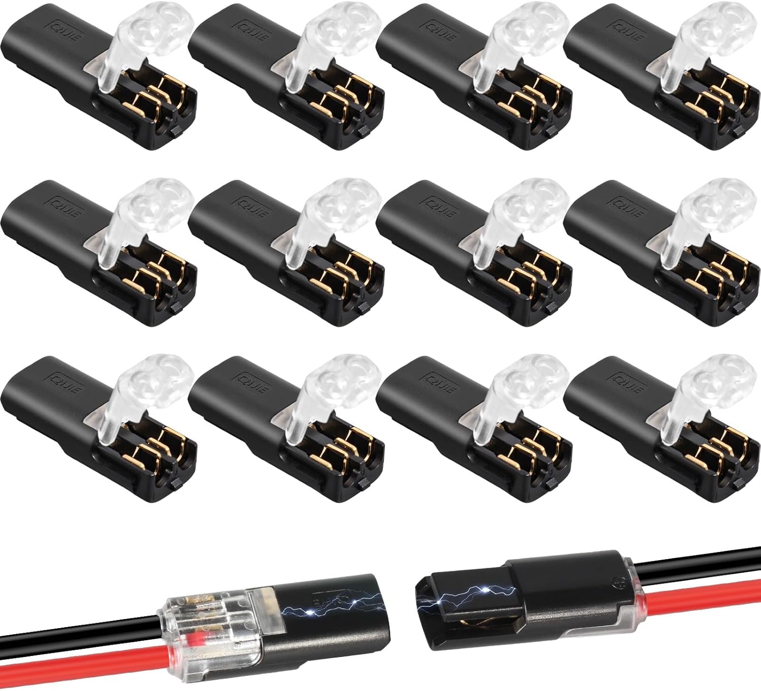 One Pack 12 ชิ้น 2 พินสายไฟแรงดันต่ํา Plug-In Connectors, 16-18 AWG Double-Wire Quick Disconnect พร้