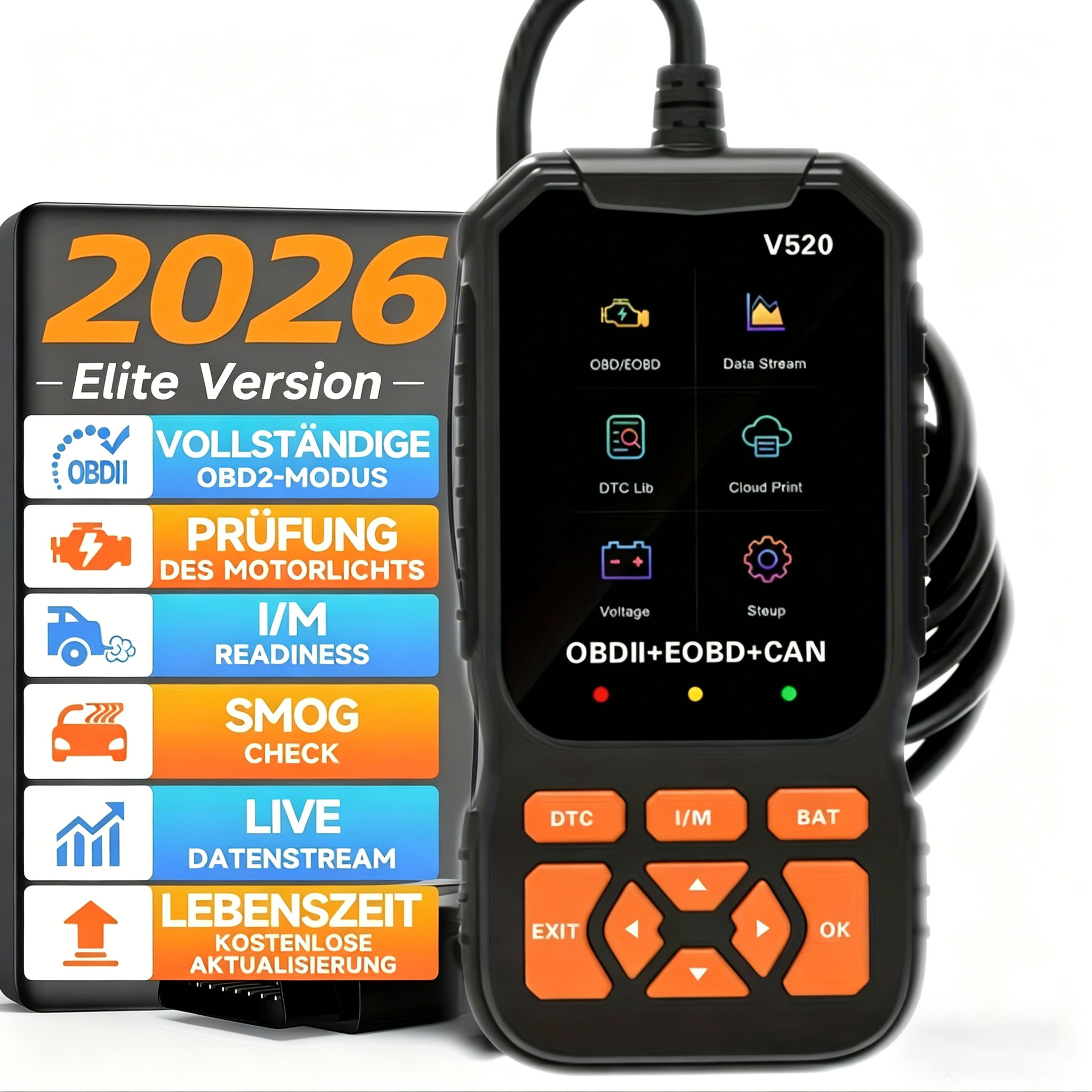 V520 2026 Obd2 เครื่องสแกนวินิจฉัยรถยนต์เครื่องมือข้อมูลแบบเรียลไทม์