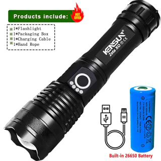 ไฟฉาย LED XHP50 กําลังสูง ไฟฉายซูมแบบชาร์จไฟ Type-C สําหรับตั้งแคมป์ กิจกรรมกลางแจ้ง และใช้ในกรณีฉุกเฉิน รุ่น 18650