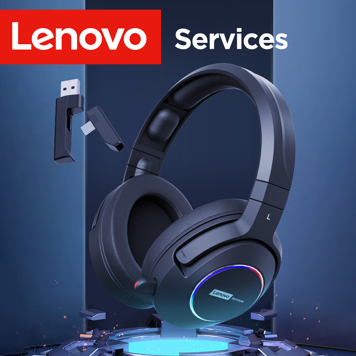 Lenovo หูฟังไร้สาย Low Latency Tri Mode หูฟัง 2.4G BT Esports In-Game Coms ลดเสียงรบกวนชุดหูฟัง Mic 