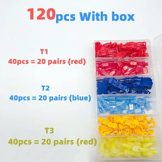 One Set 60-120 ชิ้น T-Type Crimp Terminals, Quick Peel-Free Insulated Plug-In Connector Clip