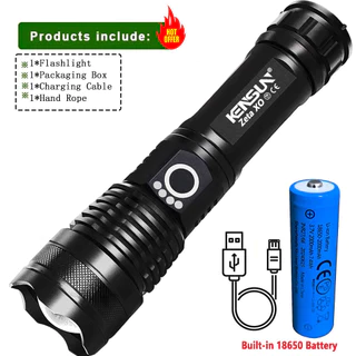 ไฟฉาย LED XHP50 กําลังสูง ไฟฉายซูมแบบชาร์จไฟ Type-C สําหรับตั้งแคมป์ กิจกรรมกลางแจ้ง และใช้ในกรณีฉุกเฉิน รุ่น 18650