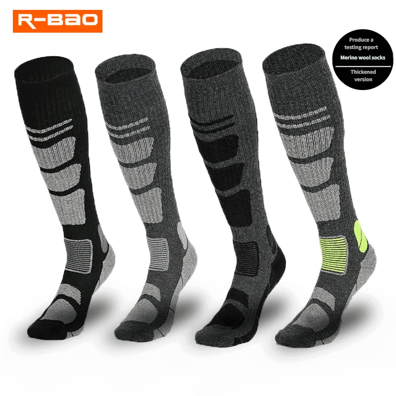 ถุงเท้าสกีและเดินป่าความร้อนสําหรับผู้ชาย | ถุงเท้ายาวกันหนาวเหนือเข่าสําหรับผู้หญิงกีฬาหิมะ | ดํา/ขาว/เทา - รูปที่ 2