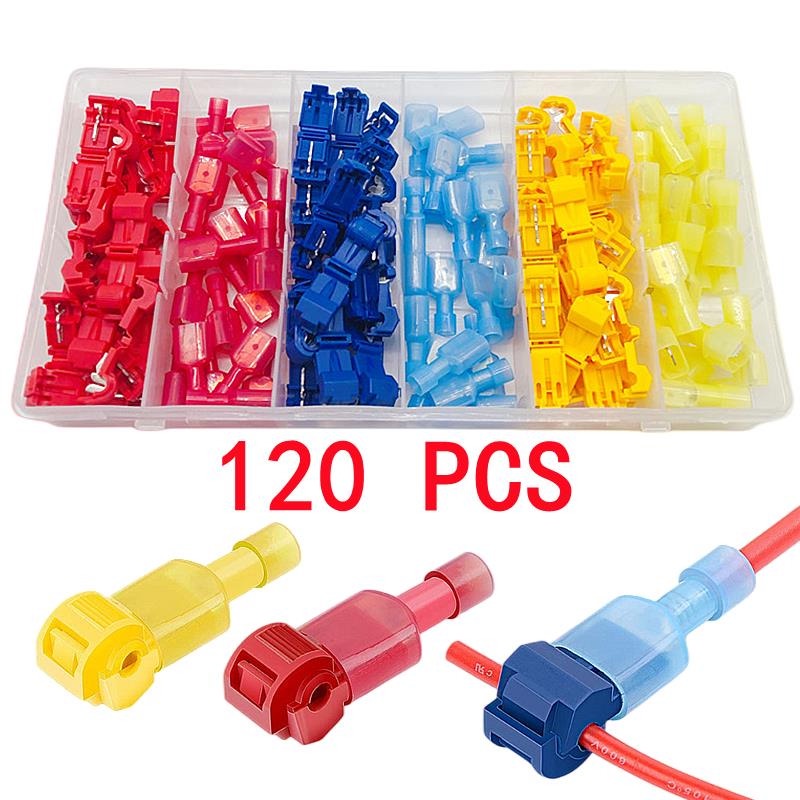 One Set 60-120 ชิ้น T-Type Crimp Terminals, Quick Peel-Free Insulated Plug-In Connector Clip