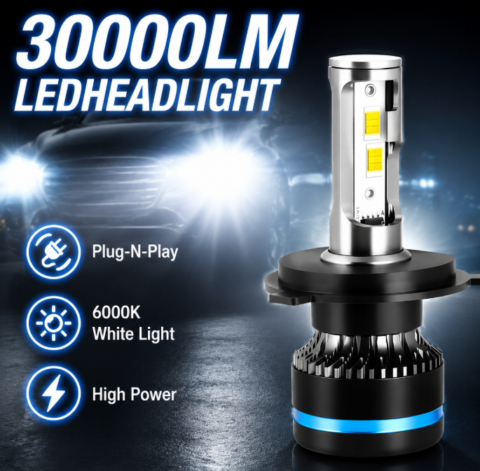 หลอดไฟหน้า LED CSP ชิป Canbus H7 H1 H4 H11 30000LM