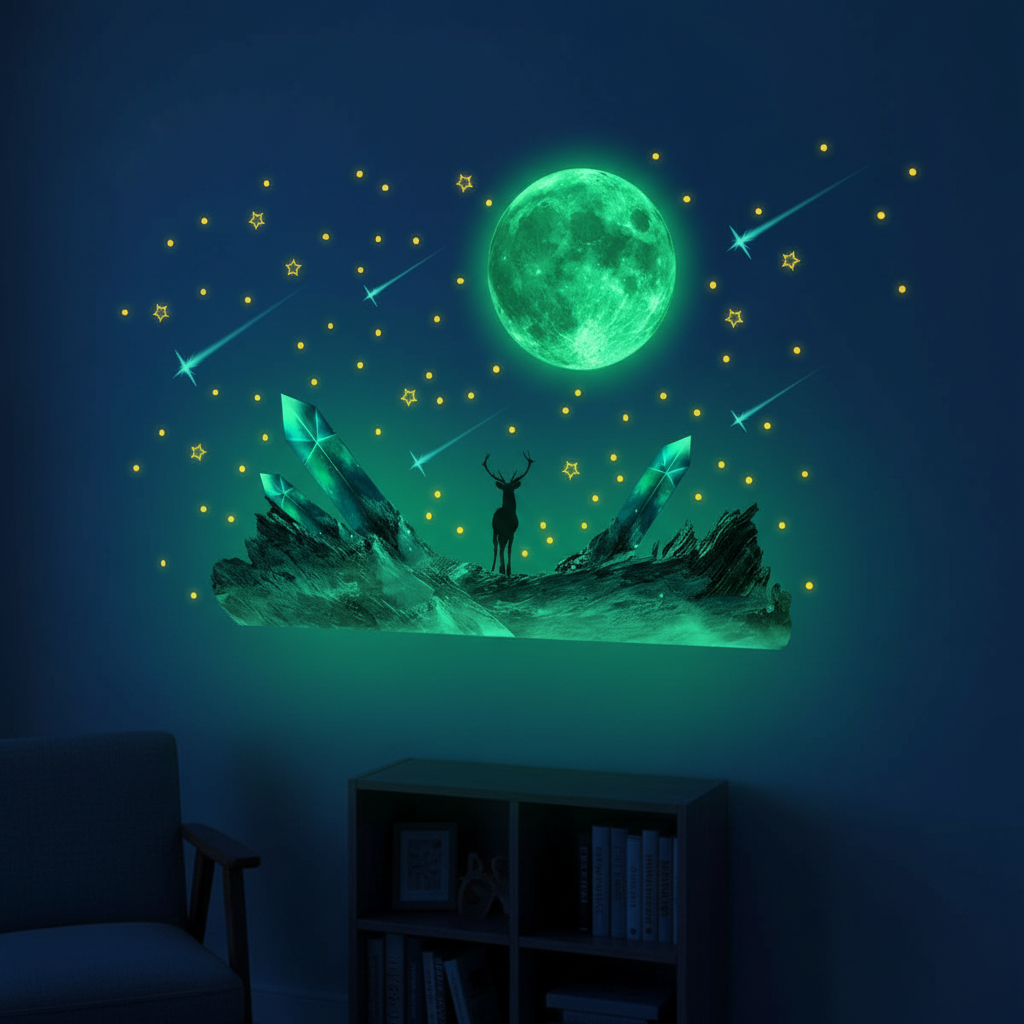 สติ๊กเกอร์ติดผนังรูปดาวตกพระจันทร์เรืองแสงสําหรับตกแต่งห้องนอนและห้องนั่งเล่น YC002-YW