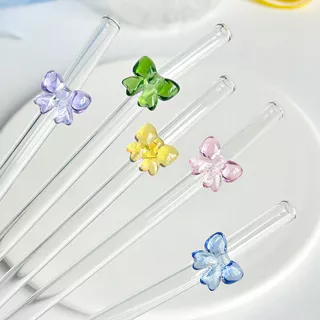 หลอดแก้วโบว์ผีเสื้อนํากลับมาใช้ใหม่ได้,หลอดดูดนํากลับมาใช้ใหม่ทนความร้อนสําหรับชานม,น้ําผลไม้,อาหารติดต่อปลอดภัยห้องครัวและห้องอาหารอุปกรณ์เสริม,หลอด8มม