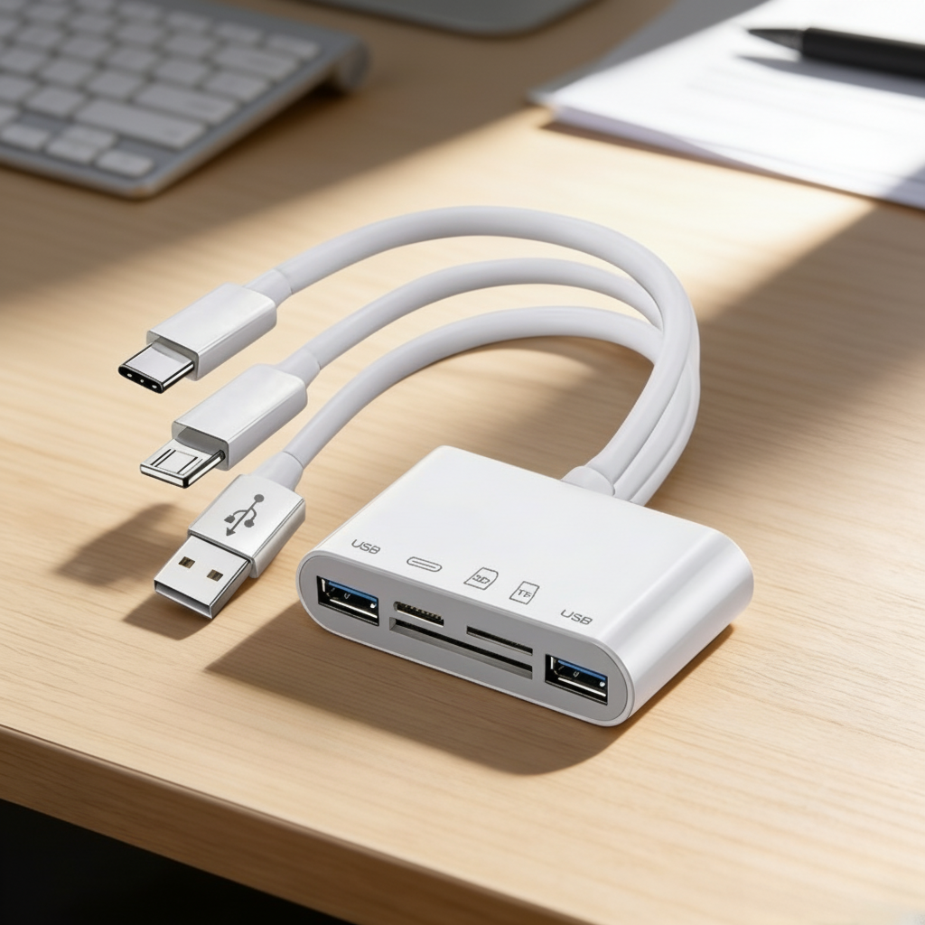เครื่องอ่านการ์ด TF SD อเนกประสงค์ 5 in 1, ฮับ USB 2.0, อะแดปเตอร์ทรง Lightning, Type C สําหรับ iPhone, iPad, MacBook, Laptop