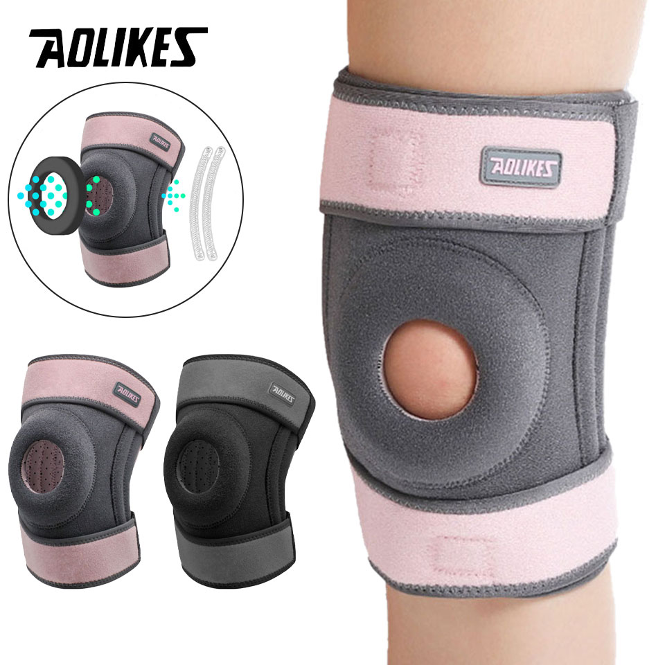 AOLIKES สนับเข่ากีฬา 1 ชิ้น พร้อมสปริง 4 ชิ้น รองรับเข่า ระบายอากาศได้ดี มีแผ่นเจลป้องกันสะบ้าพร้อมแผ่นเสริมด้านข้าง