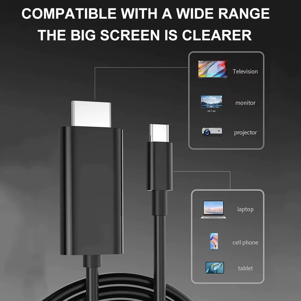 สาย Type C เป็น HDMI 60Hz สายเคเบิลอะแดปเตอร์ความเร็วสูงพิเศษ USB C เป็น HDMI สําหรับสมาร์ทโฟนแท็บเล็ต Pro thumbnail 10
