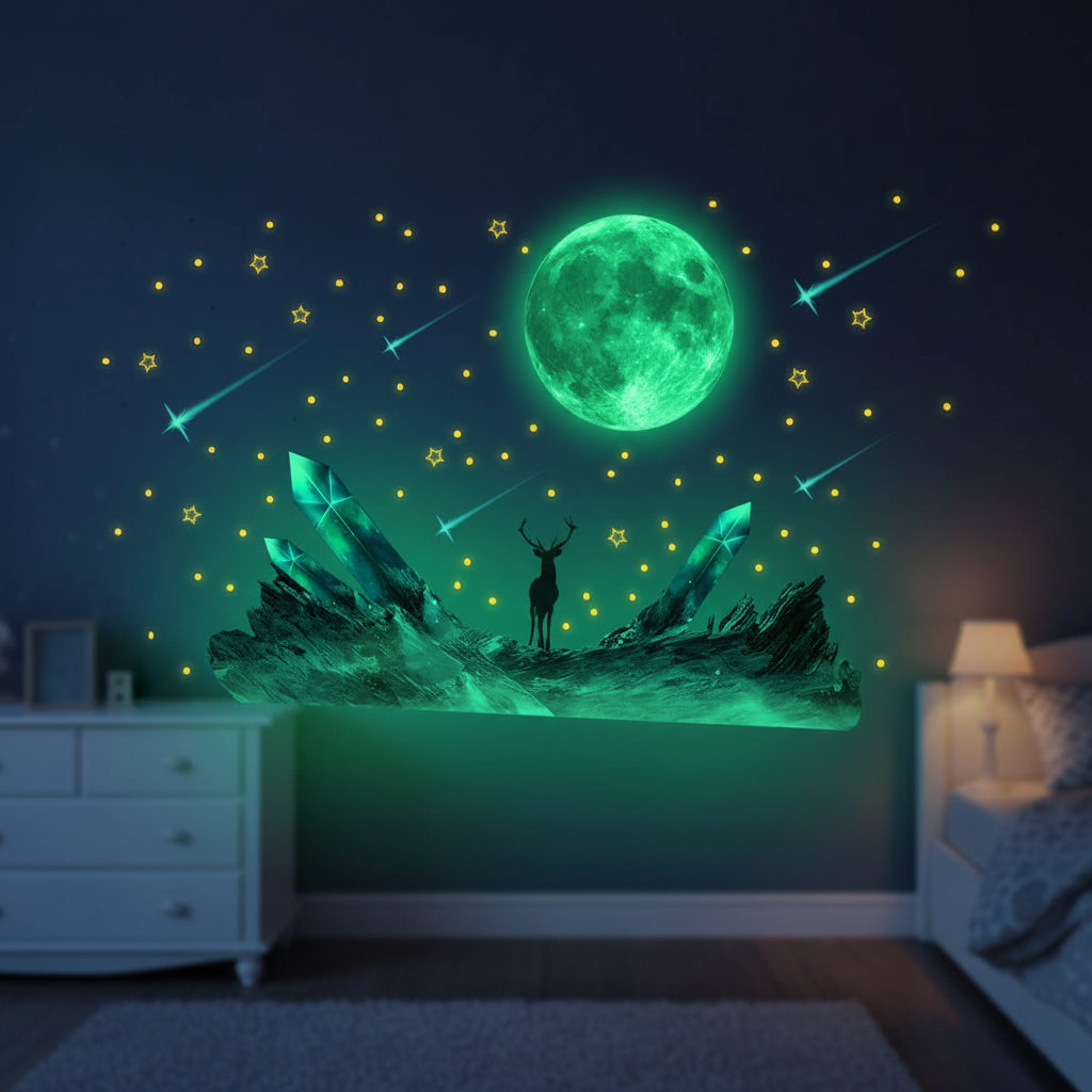 สติกเกอร์ติดผนังรูปดวงจันทร์และดาวตกเรืองแสงแบบติดด้วยตนเอง YC002-YW สําหรับห้องนอนและห้องนั่งเล่น