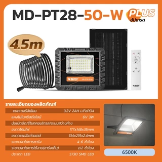 MODI ไฟสปอตไลท์โซล่าเซลล์ 50W เลือกแสงขาว / แสงเหลือง รุ่นรีโมทคอนโทรล