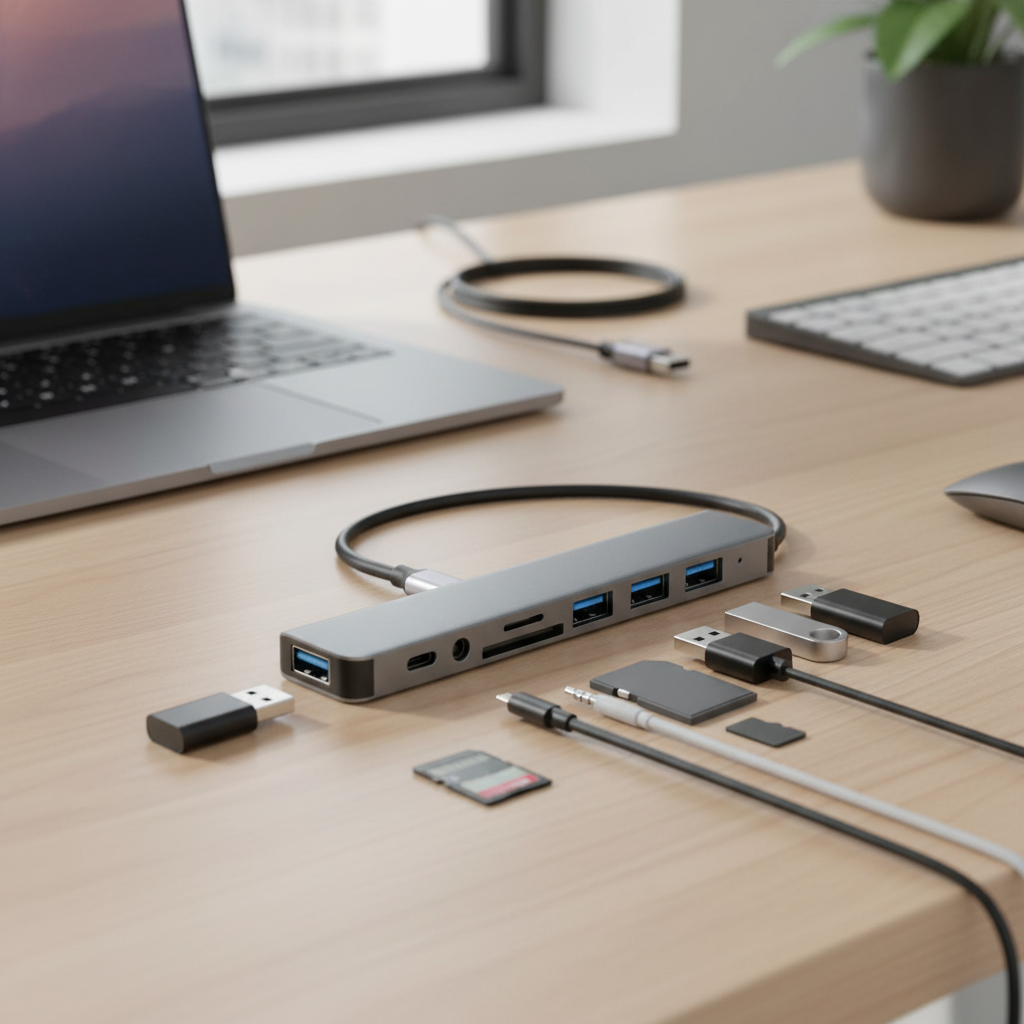 ฮับ USB to Type C แบบหัวคู่ 8-in-1 พร้อมเครื่องอ่านการ์ด SD TF 3.5mm สําหรับแล็ปท็อปและเดสก์ท็อป