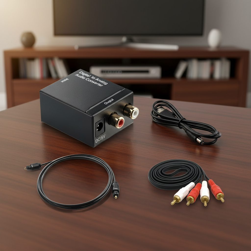 ตัวแปลงสัญญาณเสียงดิจิตอลออปติคอลโคแอกเชียล Toslink เป็นอนาล็อก RCA L/R อะแดปเตอร์ขยายเสียง