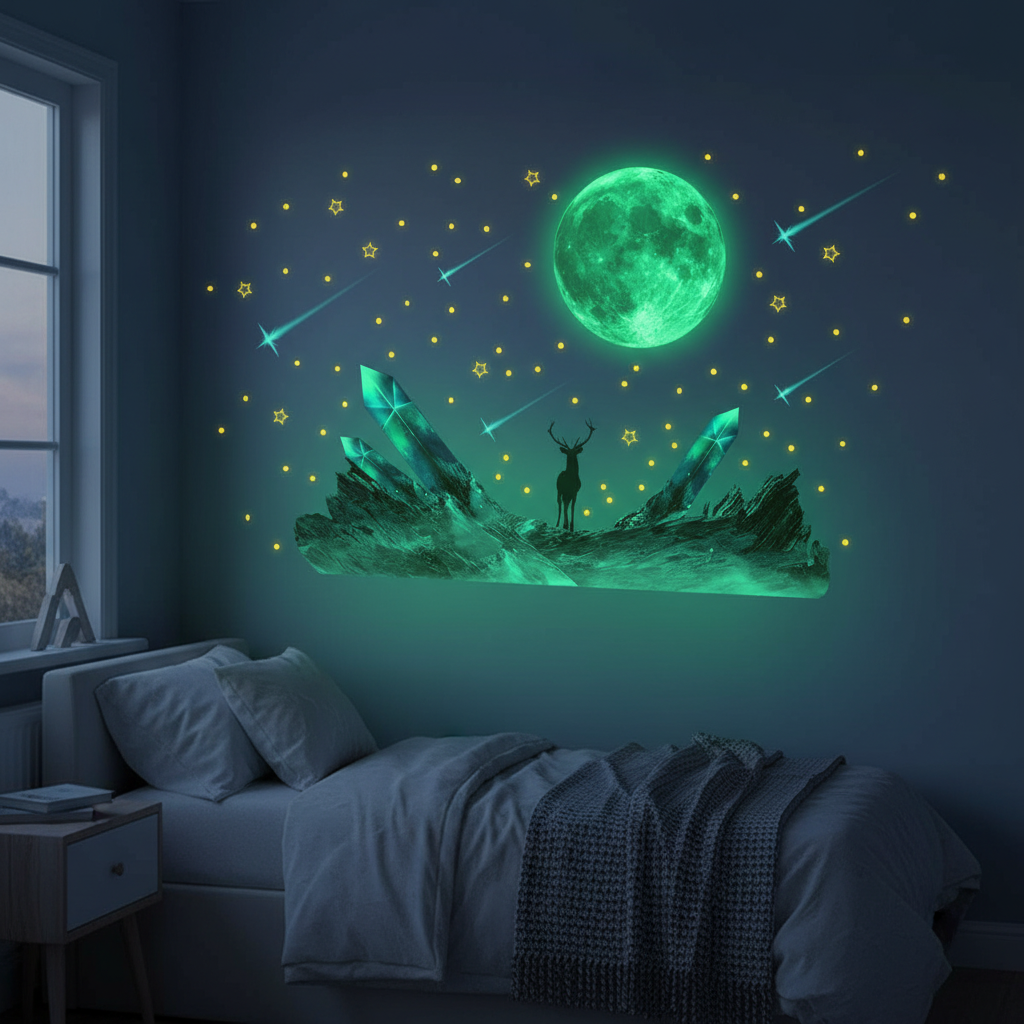 สติ๊กเกอร์ติดผนังรูปดวงจันทร์ ดาวตก และดวงดาว เรืองแสงในที่มืด สําหรับห้องนอนและห้องนั่งเล่น รุ่น YC