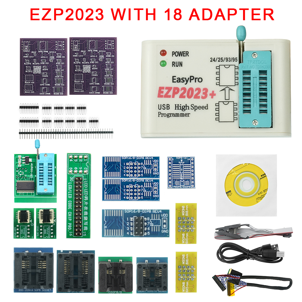 EZP2023 โปรแกรมเมอร์แบบ SPI ผ่าน USB + อะแดปเตอร์ 12/15/18 รองรับ EEPROM Flash Bios ขนาด 24 25 93 95 สําหรับชิป Ch554T พร้อมติดตั้ง SMD