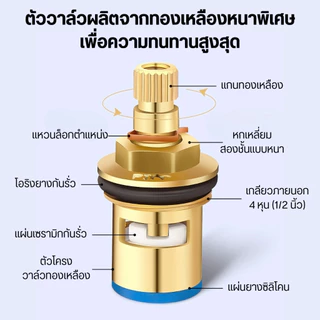 แกนวาล์วก๊อกน้ำเซรามิคทองเหลือง วาล์วหมุนลื่น ปิดแน่น ลดปัญหาน้ำรั่ว สำหรับก๊อกน้ำทั่วไป