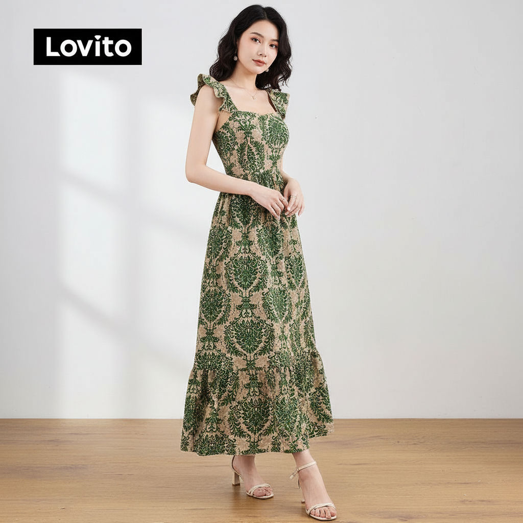 Lovito เดรสแพทเทิร์นลายชนเผ่าสไตล์โบฮีเมียนสําหรับผู้หญิง L129ED445