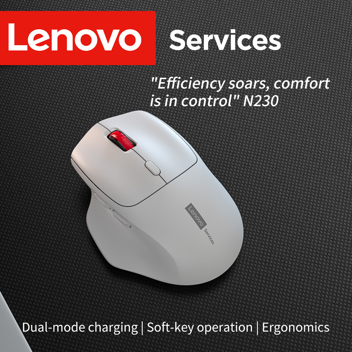 เมาส์ไร้สาย Lenovo ทรงตามหลักสรีรศาสตร์ เหมาะสําหรับเล่นเกมและสํานักงาน เชื่อมต่อสองโหมด แบตอึด