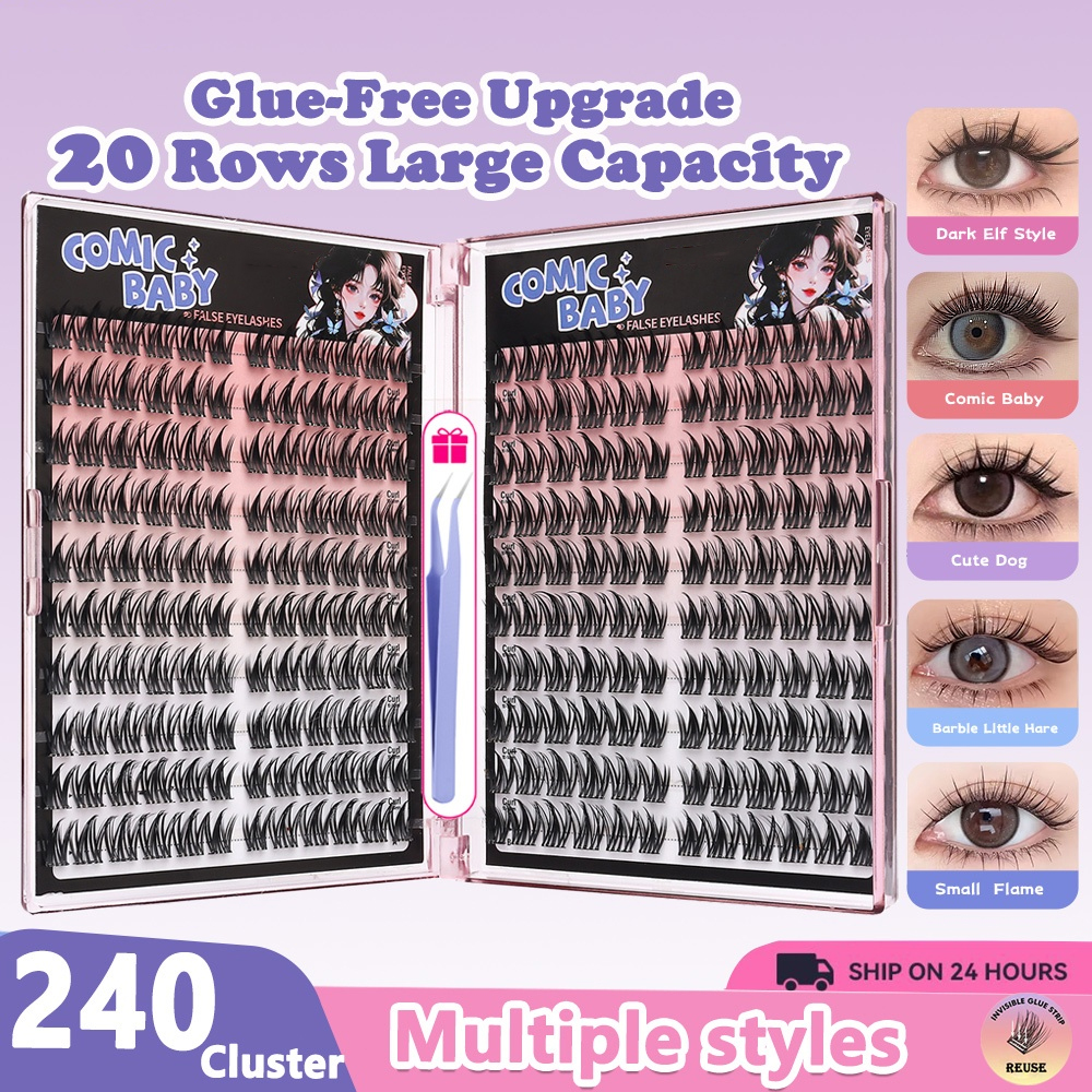 Mega 20-Row Lashes - 10-14 มม. เพิ่มความยาวผสม, ชุด DIY Lash แบบกด 3 วินาที
