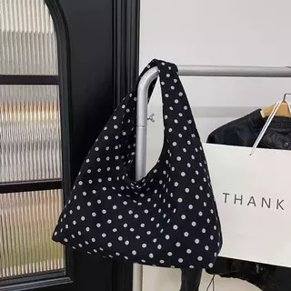 กระเป๋าโท้ทลูกฟูกลายจุด Polka Dot - ขนาดใหญ่ สไตล์เกาหลีลําลองย้อนยุค เหมาะสําหรับผู้หญิง ใช้ทํางานได้โรงเรียนและใช้ในชีวิตประจําวัน