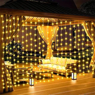 ไฟม่านโซลาร์เซลล์ LED กันน้ํากลางแจ้ง 8 โหมด สําหรับตกแต่งสวน รั้ว ผนัง