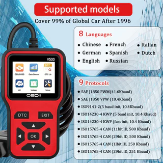 เครื่องอ่านรหัส โวลต์500 Obd2 เครื่องสแกนวินิจฉัยความผิดพลาดของเครื่องยนต์รถยนต์