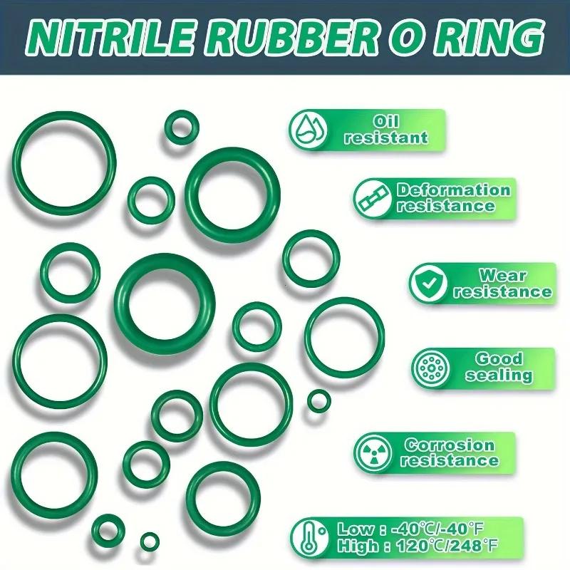 One Set Green HNBR AC O-Ring Kit 36 ขนาด, ชุดซีลป้องกันการรั่วสําหรับซ่อมระบบเครื่องปรับอากาศรถยนต์