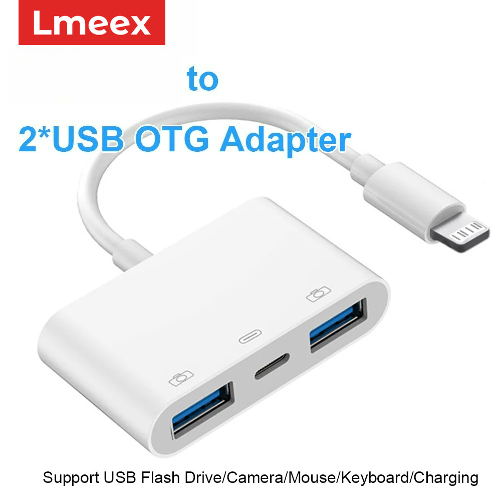อะแดปเตอร์กล้อง USB สําหรับ iPhone iPad 3 in 1 Lightning เป็นสาย USB OTG พร้อมตัวแปลงพอร์ตชาร์จ