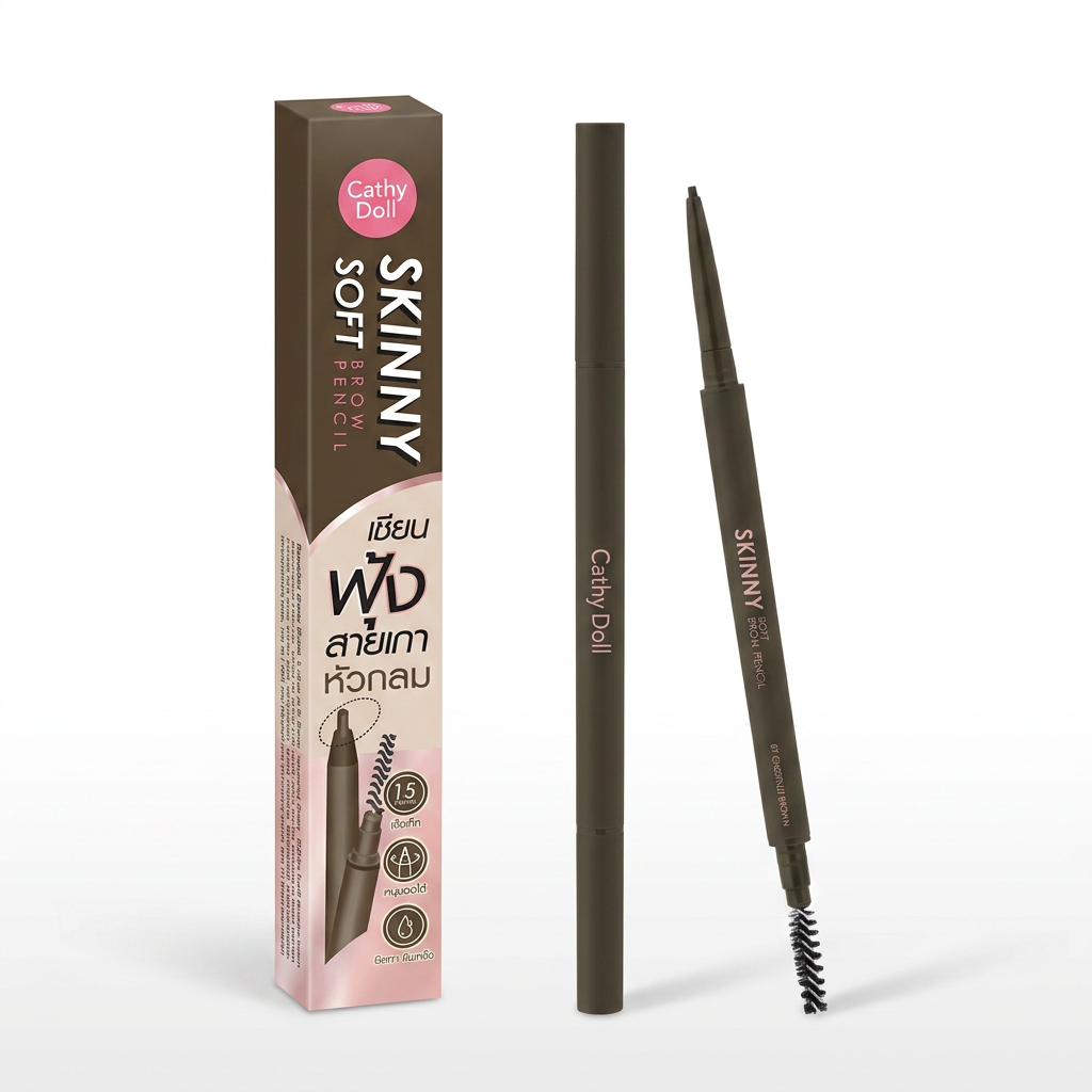 Cathy Doll Skinny Soft Brow Pencil ดินสอเขียนคิ้วแบบหมุนออโต้ พร้อมแปรงปัดคิ้ว กันน้ำ กันเหงื่อ ขนาด 0.06 g