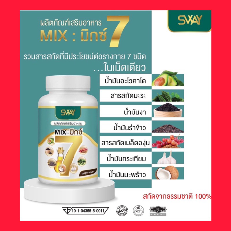 SWAY Mix 7 น้ำมันสกัดเย็น 7 ชนิด ผลิตภัณฑ์เสริมอาหาร 60 แคปซูล