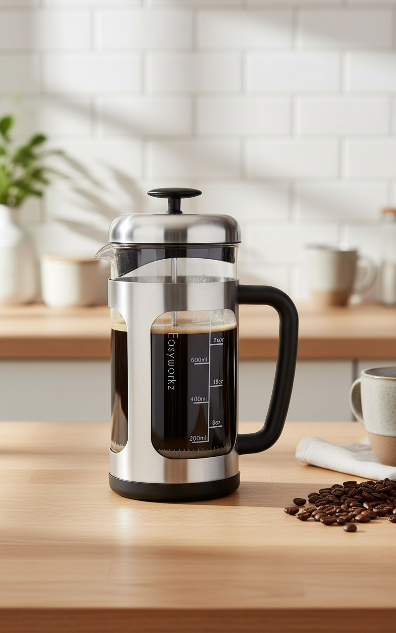 เครื่องชงกาแฟ Easyworkz French Press พร้อมตัวกรอง 4 ขั้นตอน แก้วบอโรซิลิเกต ใช้ร่วมกับถ้วยโดสและมอคค