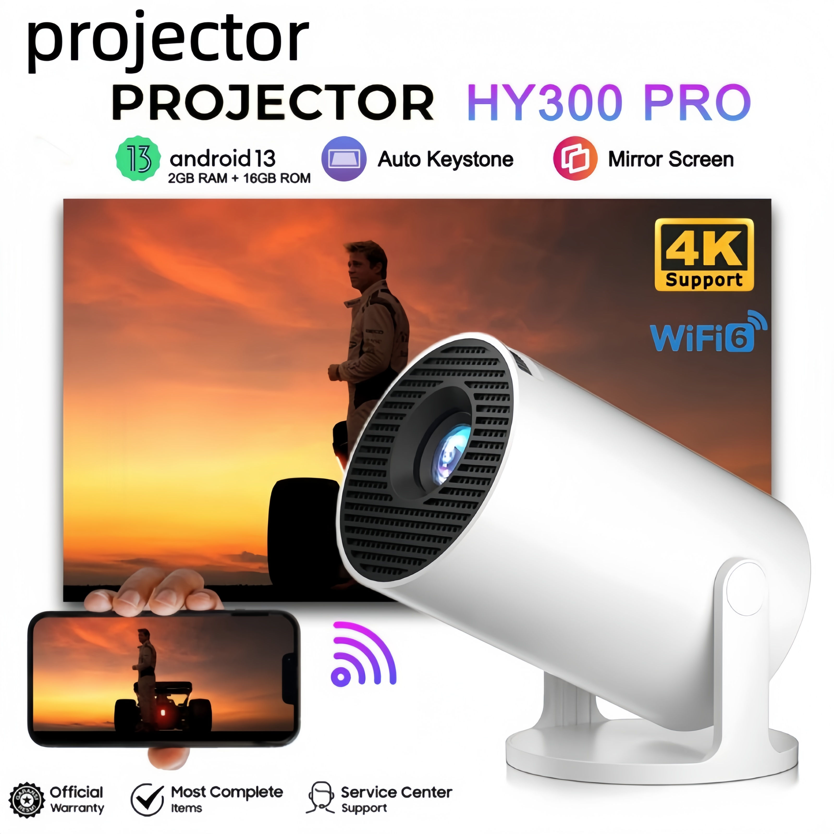 โปรเจคเตอร์ HY300 PRO+ Mini 4K ระบบปฏิบัติการ Android 11 ของขวัญวันพ่อ เชื่อมต่อไวไฟ 2.4G/5G Wifi6 บ