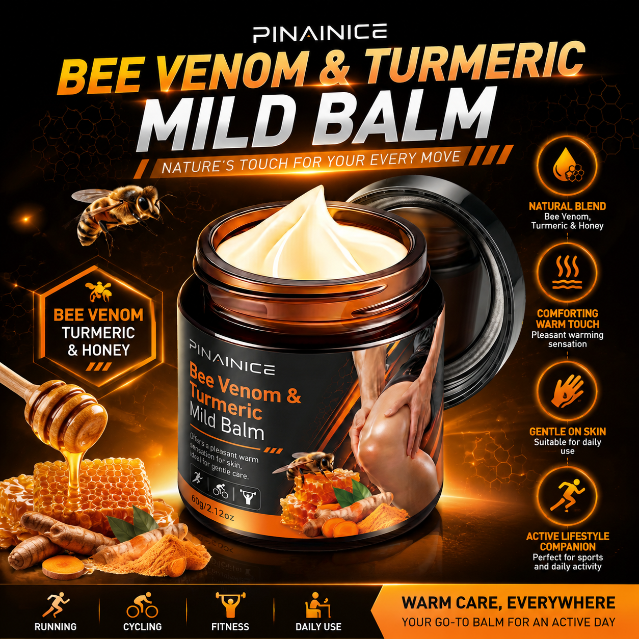Bee Venom Turmeric Mild Balm for Active Lifestyle Warm Comfort Moisturizer for Daily Use ครีมบรรเทา 