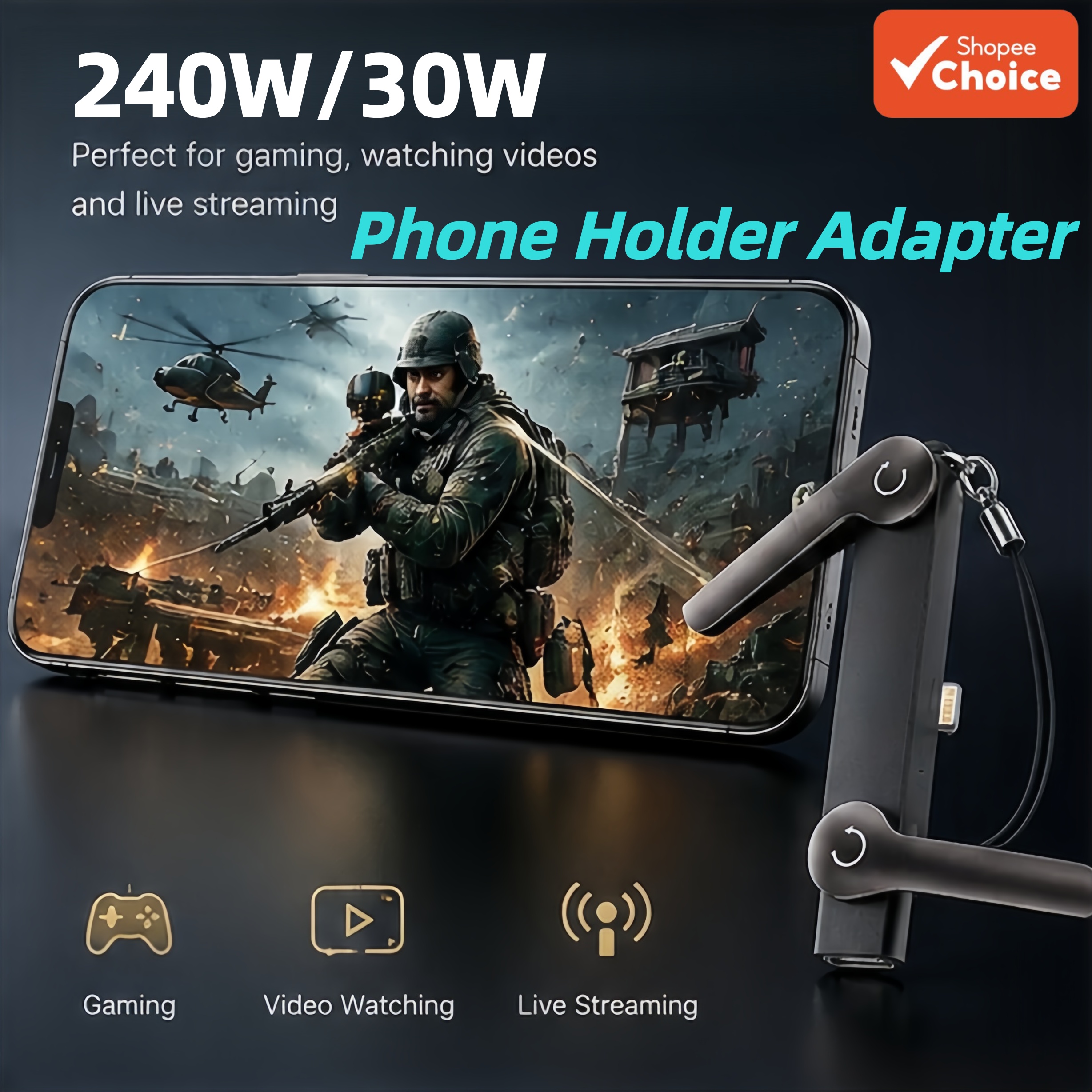 อะแดปเตอร์ 2-in-1 OTG + ขาตั้งมือถือ Type-C/Li 240W 30W ถ่ายโอนข้อมูลได้ มีสายคล้องคอ เหมาะเล่นเกม ส