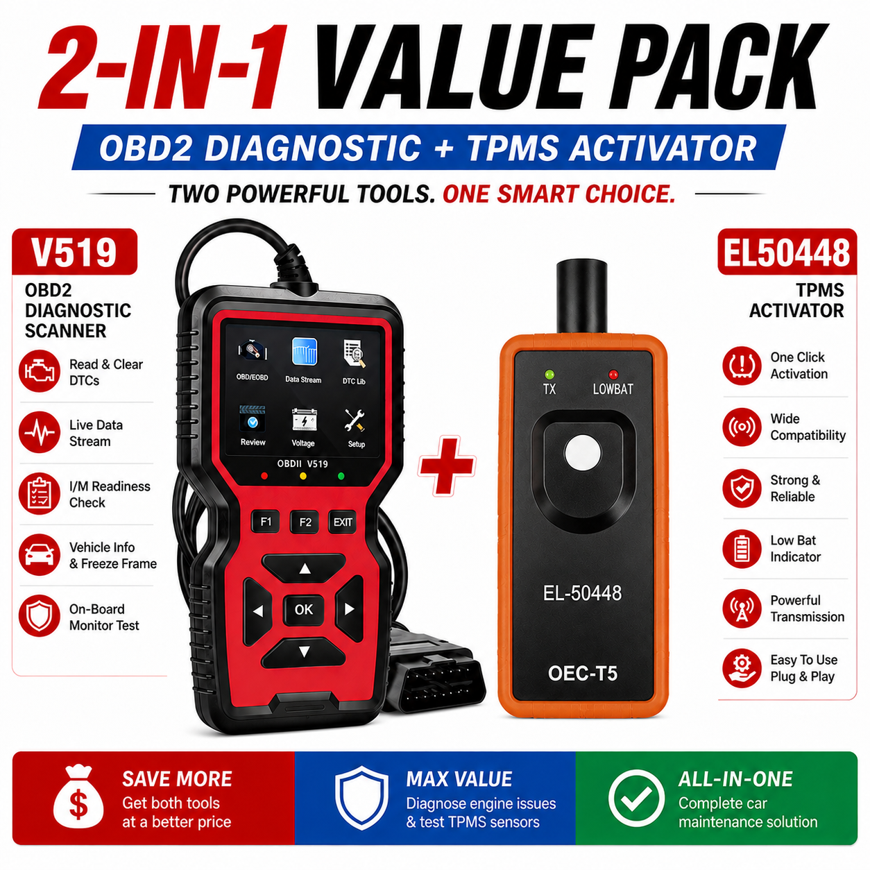 Universal Obd2 Scanner V519 Tpms รีเซ็ตเครื่องมือเครื่องอ่านรหัส El50448