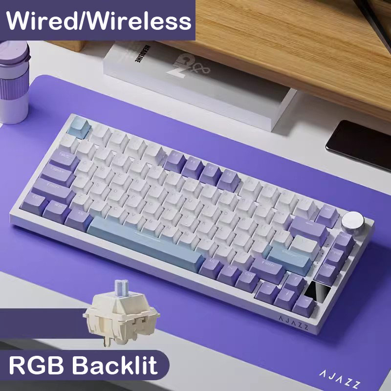 คีย์บอร์ดเกมมิ่งกลไกไร้สาย 3 โหมด AJAZZ AK820/AK820 Pro บลูทูธ 5.1 สลับโหมดไร้สาย/มีสาย พร้อมลูกบิดค