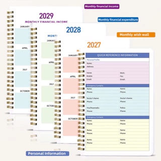 สมุดวางแผนรายเดือน 2027-2029 สมุดเรียนรู้การบริหารเวลา 3 ปี ขนาดกลาง พกพาสะดวก