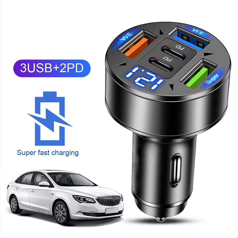 5 พอร์ต Fast Charging USB C Car Charger Adapter 88W