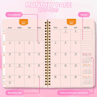 สมุดวางแผนรายเดือน 2027-2029 สมุดเรียนรู้การบริหารเวลา 3 ปี ขนาดกลาง พกพาสะดวก
