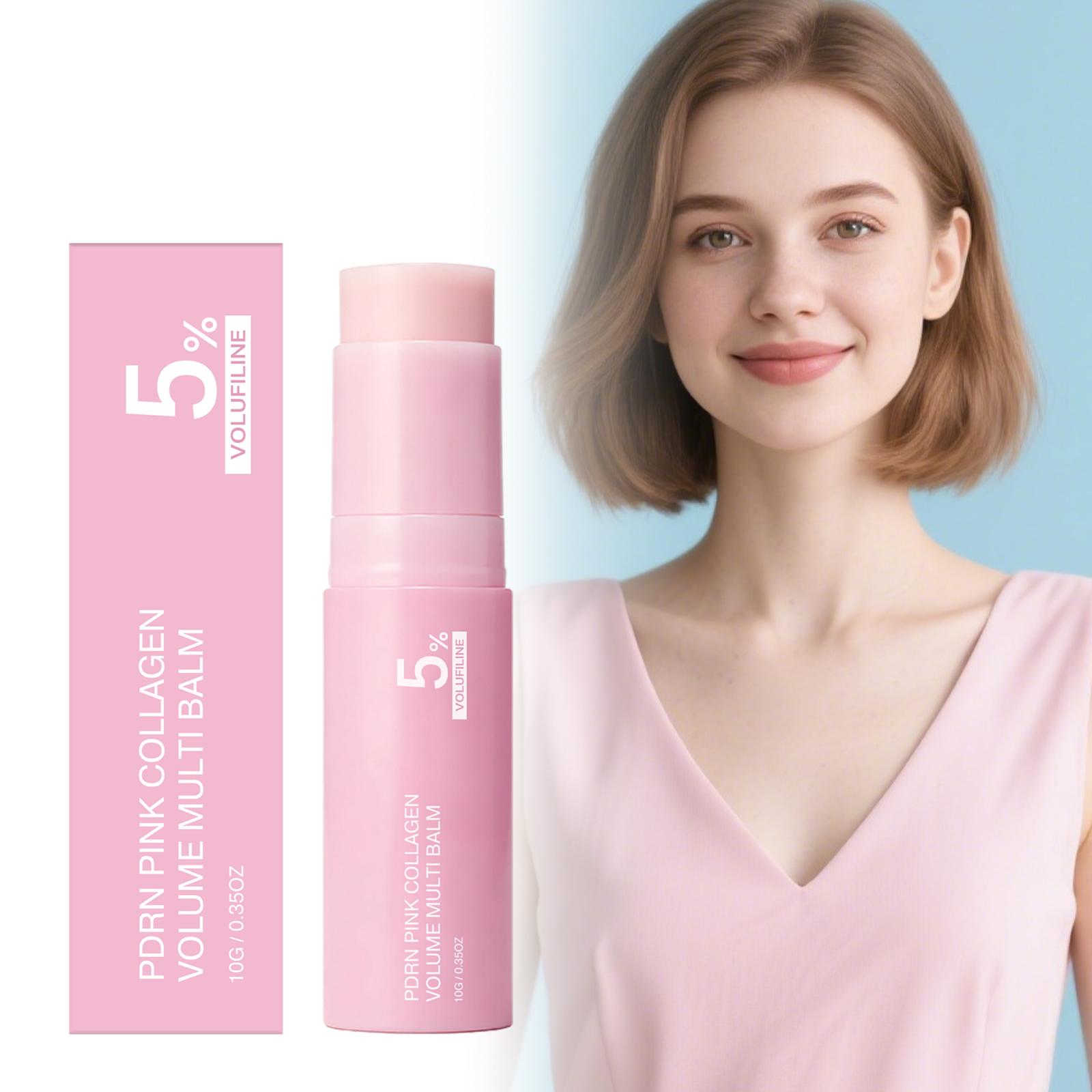 PDRN Pink Collagen Volume Multi Balm Volufiline Face Neck Lip Moisturizing Stick Creamy Dryness Care Long Lasting Natural Pre-Makeup Glow 10g