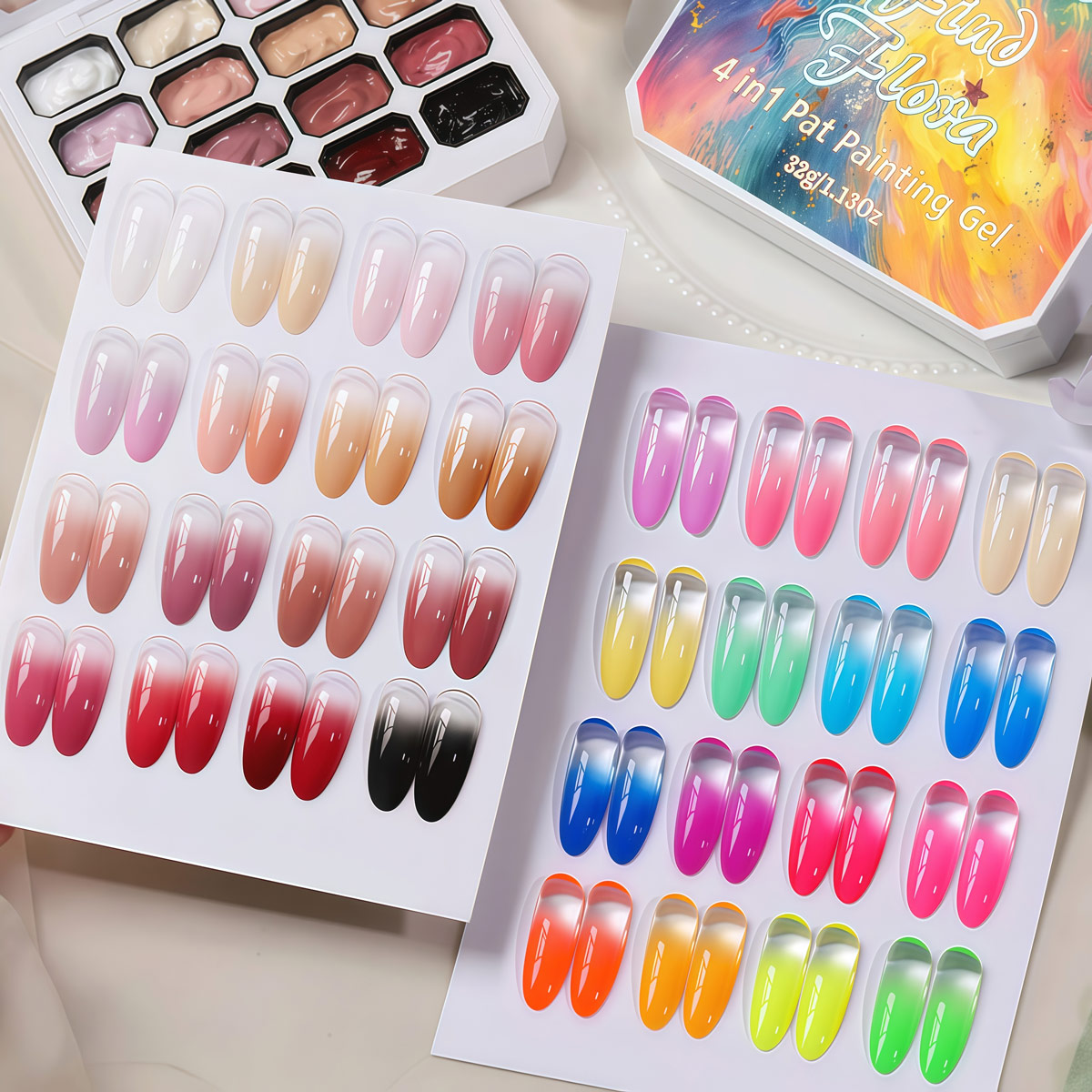 ชุดสีเจลวาดภาพไล่โทนสีปั๊มลาย เปลี่ยนตามอุณหภูมิ 16 สี ซีรีส์นีออน สําหรับเจลทาเล็บยูวี/แอลอีดี