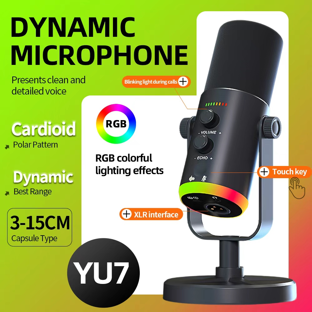 ไมโครโฟน USB Podcast YU7 RGB ไมโครโฟนบันทึกเสียงสําหรับเล่นเกม ปิดเสียง Echo