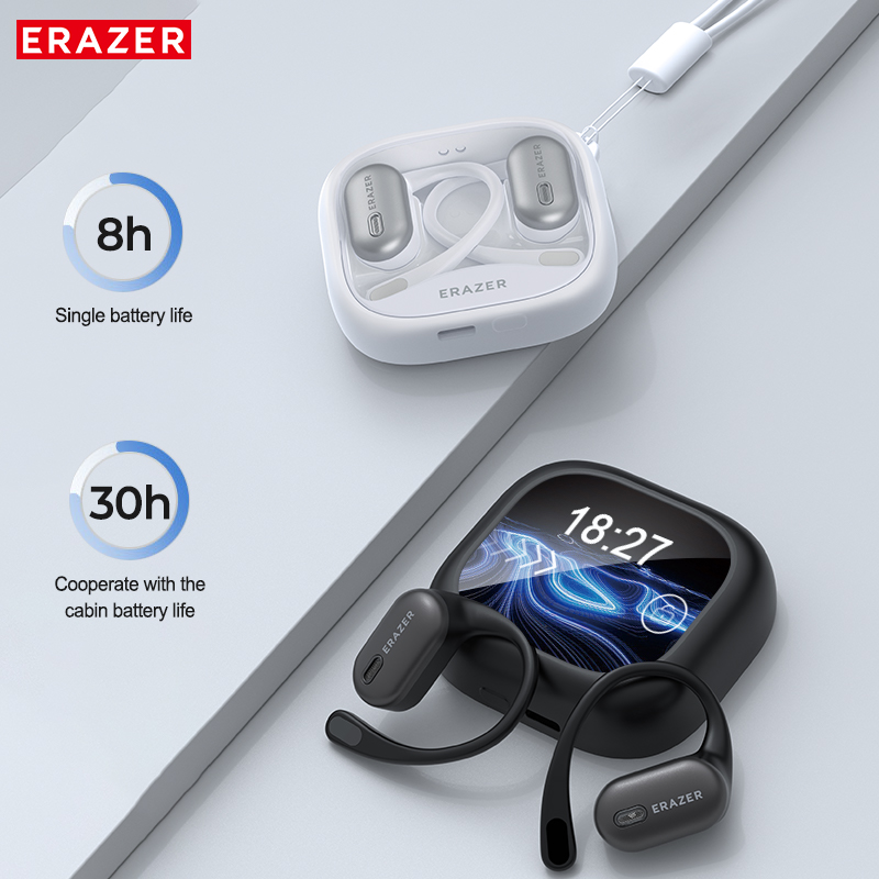 ERAZER XF38 หูฟังแปลภาษาด้วย AI หน้าจอสัมผัส ชุดหูฟังเปิดหู 134 ภาษา หูฟังเอียร์บัด ไมโครโฟน กันน้ํา