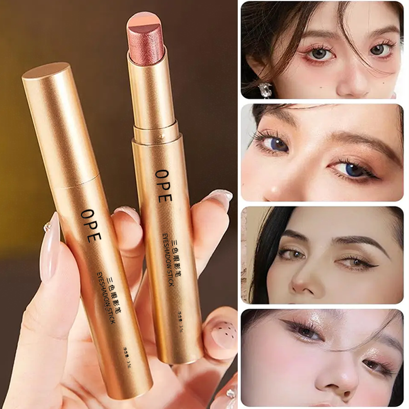 อายแชโดว์แบบแท่ง 3 สี เนื้อครีม นุ่ม ติดทนนาน สีชัด เบลนด์ง่าย เงาธรรมชาติ พกพาสะดวก