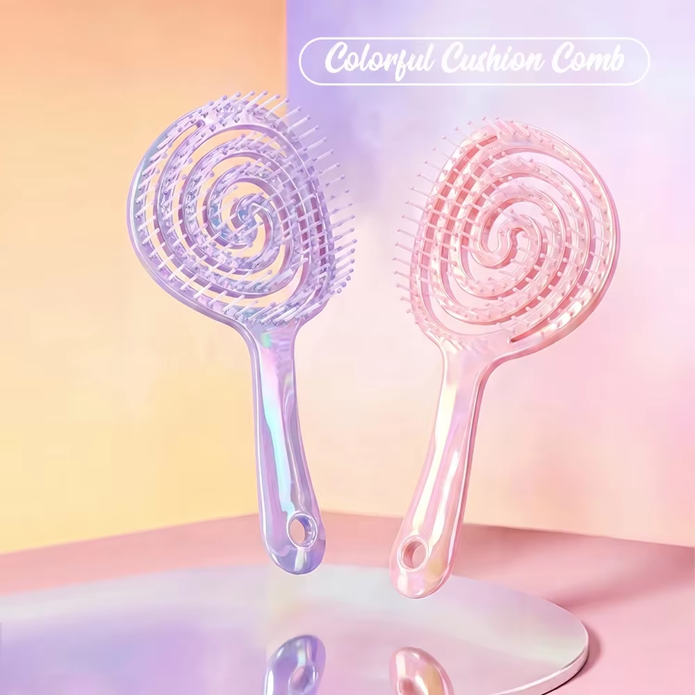 Round Hollow Hair Brush Detangling Scalp Massage Dry And Wet Use Curly Comb เครื่องมือจัดแต่งทรงผม
